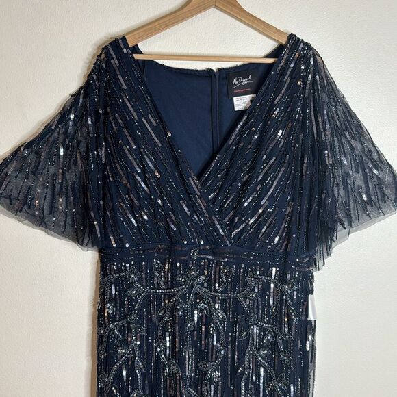 Mac Duggal embellished wrap gown with front slit in midnight size 16 dress - Picture 4 of 15